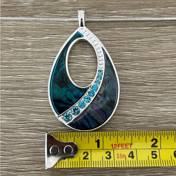 A Silver-Tone Simulated Polished Abalone and Rhinestone Kenneth Cole Necklace - Picture 7 of 10